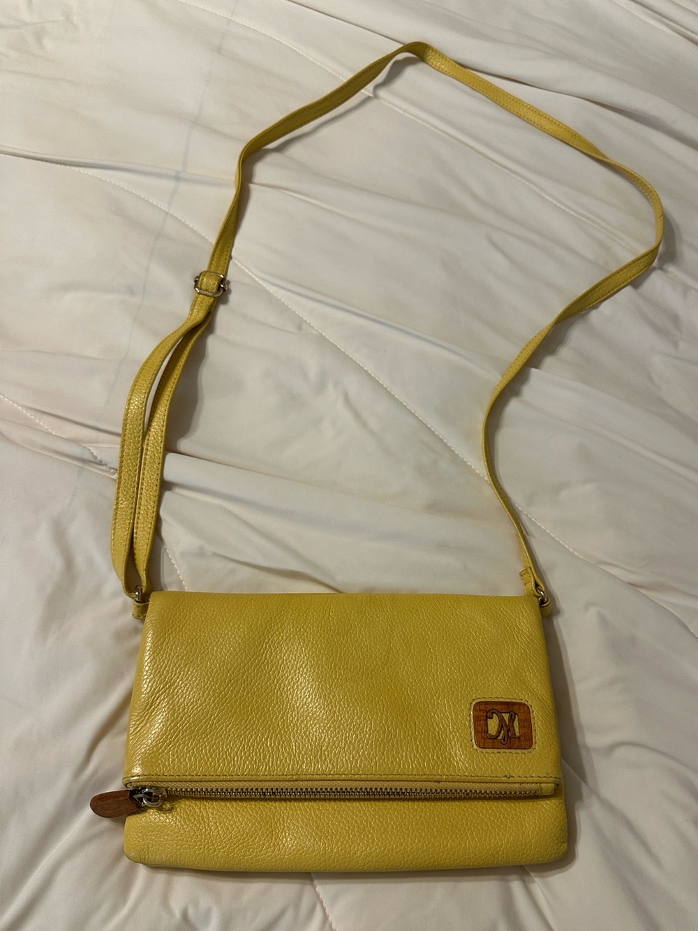 Martin & MacArthur Pebbled Yellow Leather Crossbody Foldover Bag